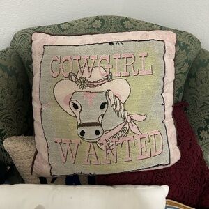 Cowgirl Wanted Pillow with Horse Design